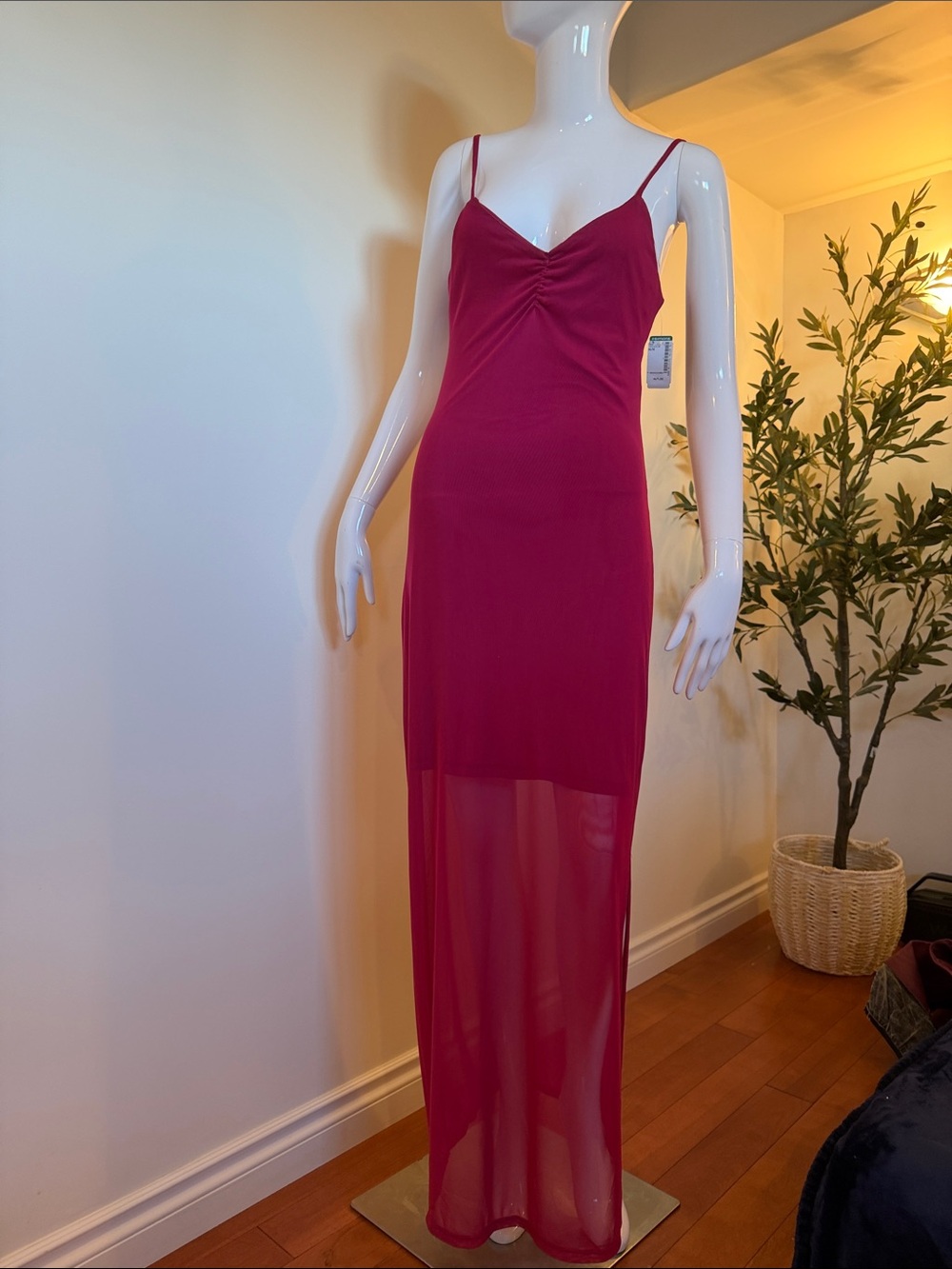 ONLY Burgundy Cutout Mesh Maxi Dress Medium